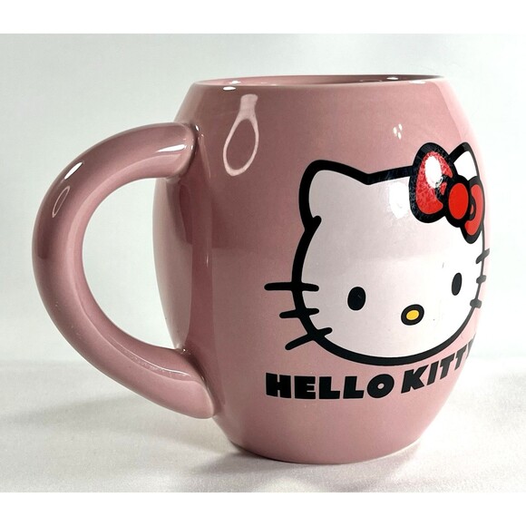 Hello Kitty Pink Oval Ceramic Mug 18 oz Vandor Double Sided 2011 Sanrio Kawaii - Picture 5 of 9